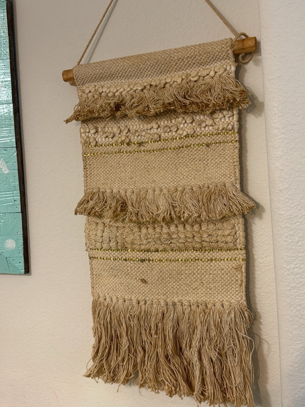 Handwoven Cream and Tan Wall Hanging Tapestry